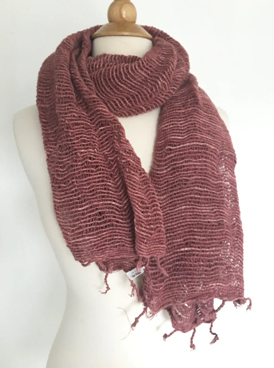 Handwoven Open Weave Cotton Scarf - Clove