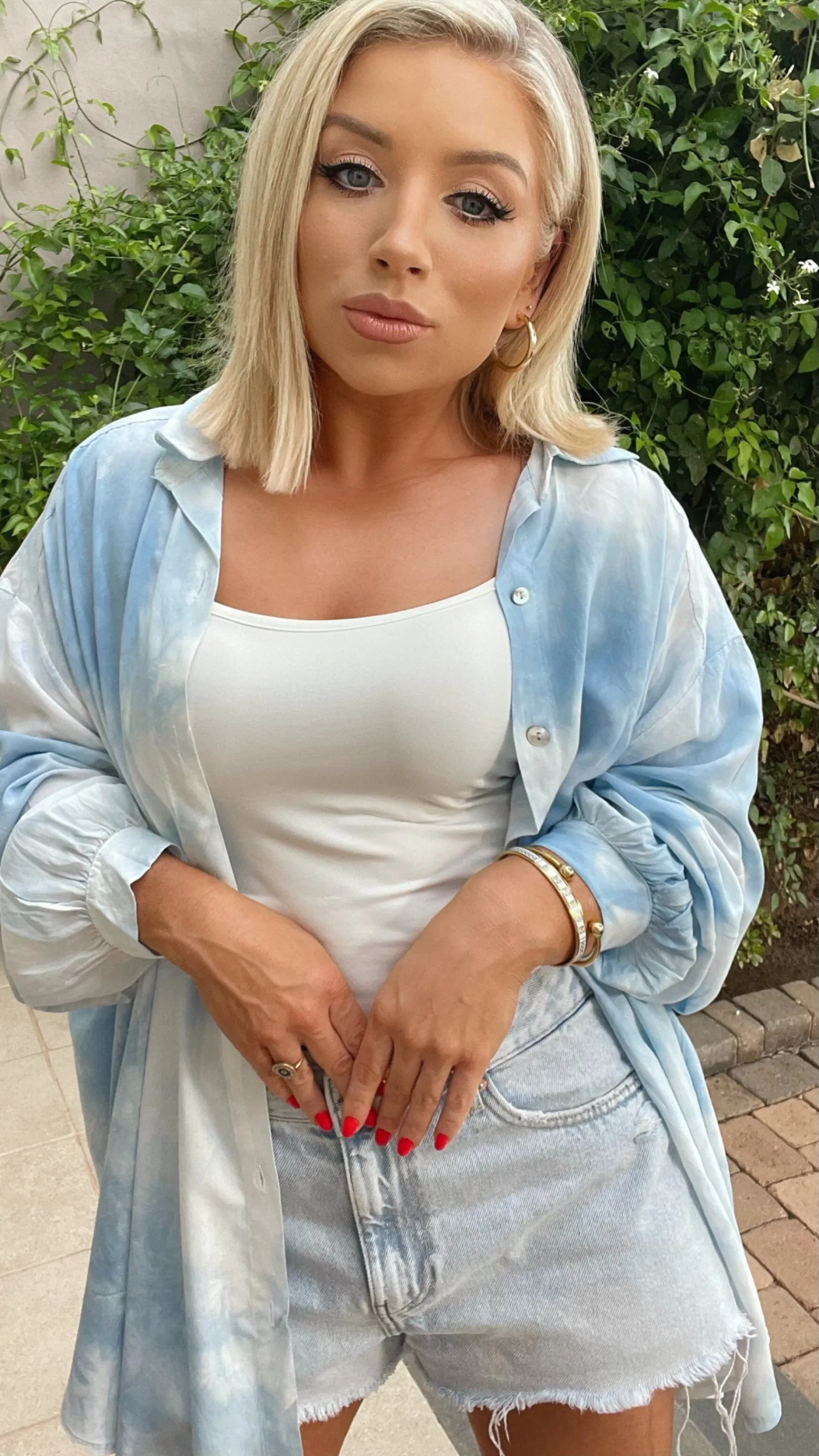 JESSICA OMBRÉ SHIRT - WHITE/BABY BLUE