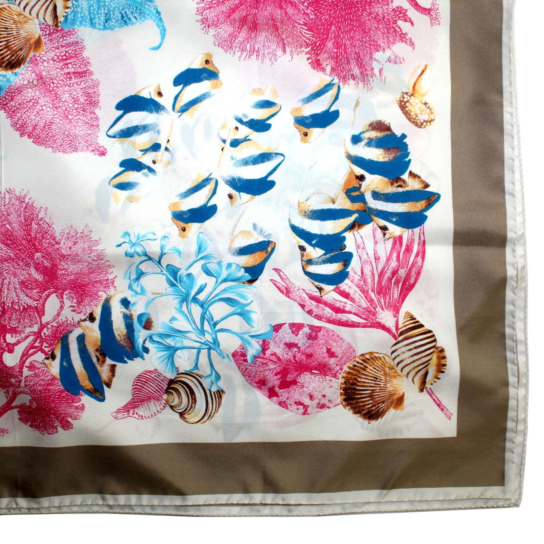 Kiton Scarf Coral Fish & Shells - Twill Silk Square Foulard