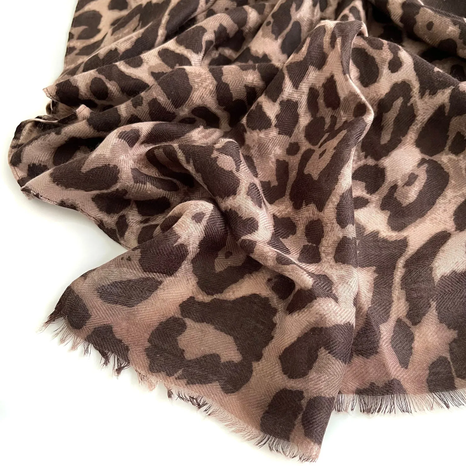 LARGE MOCHA BEIGE LEOPARD PRINT SCARF