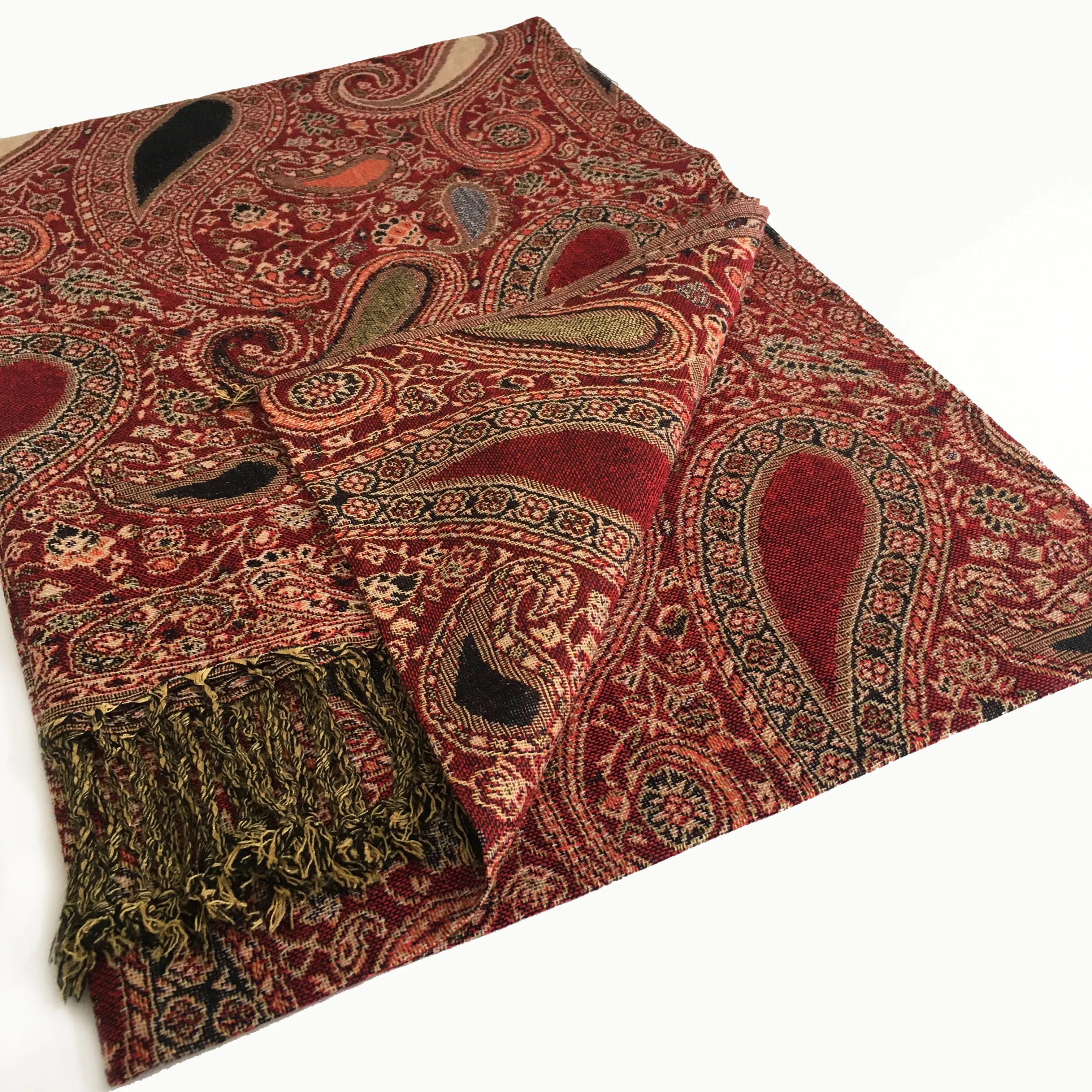 LARGE RED MULTI COLOUR PAISLEY PRINT PASHMINA SHAWL SCARF