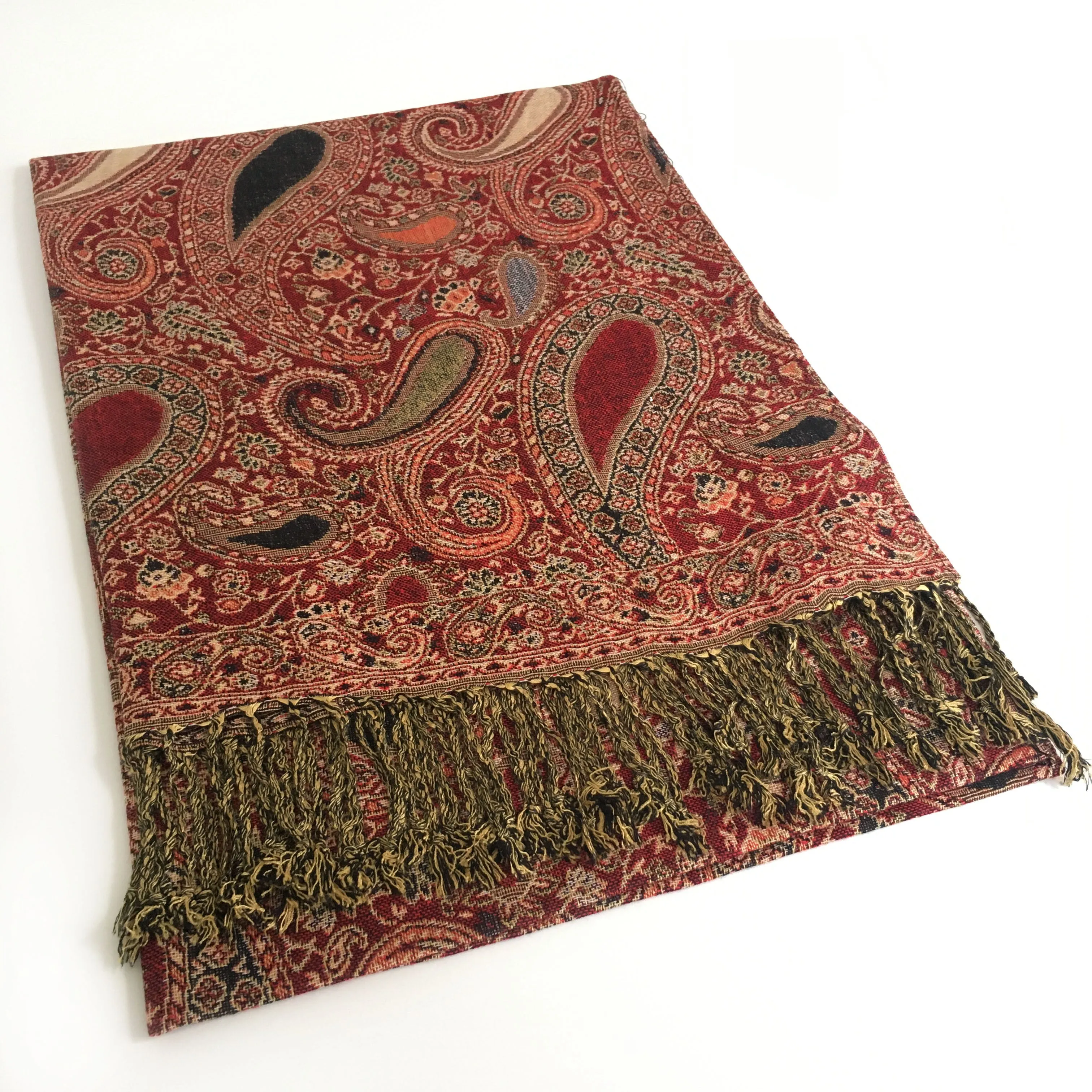 LARGE RED MULTI COLOUR PAISLEY PRINT PASHMINA SHAWL SCARF