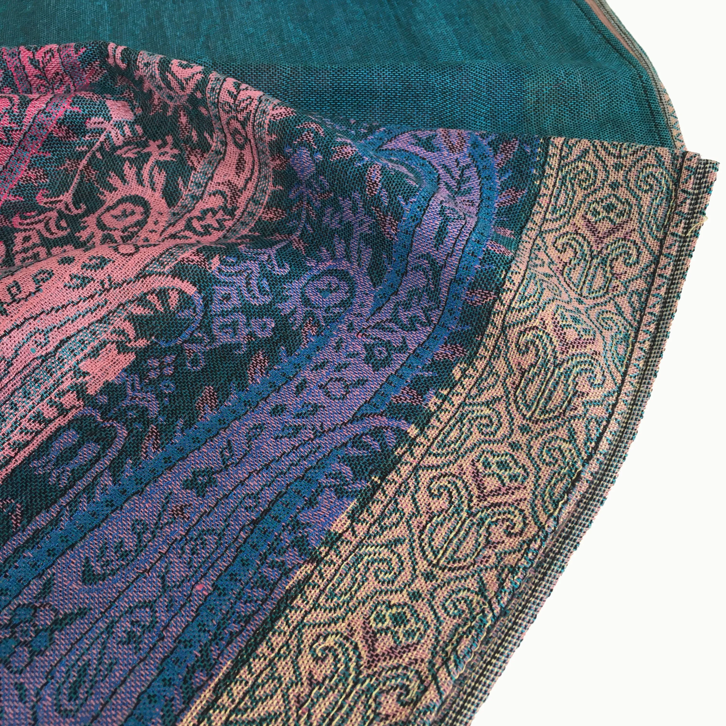 LARGE TEAL RAINBOW MULTI COLOUR PAISLEY PRINT PASHMINA SHAWL SCARF