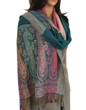 LARGE TEAL RAINBOW MULTI COLOUR PAISLEY PRINT PASHMINA SHAWL SCARF