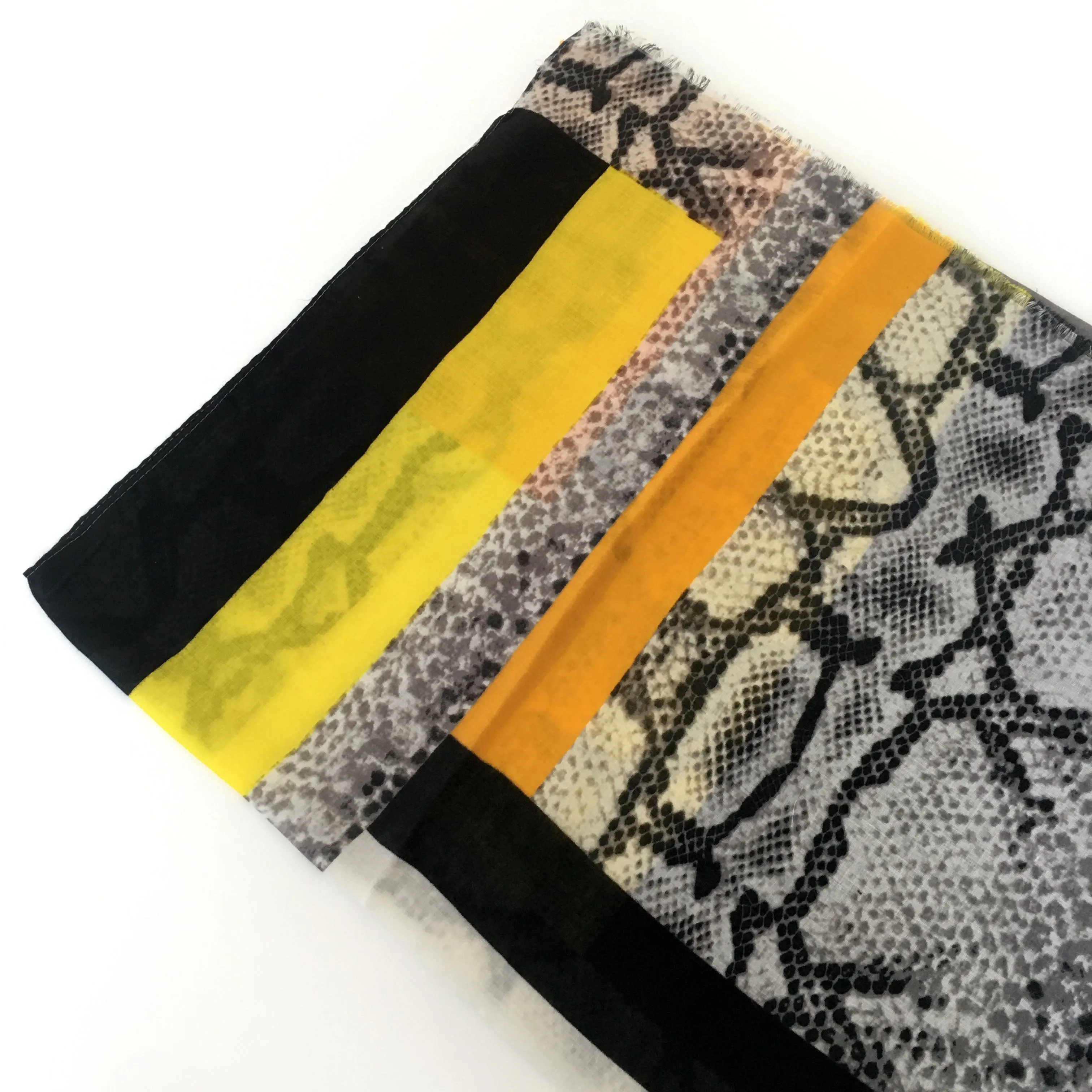 LONG MUSTARD YELLOW BLOCKS SNAKESKIN PRINT LIGHTWEIGHT SHAWL SCARF