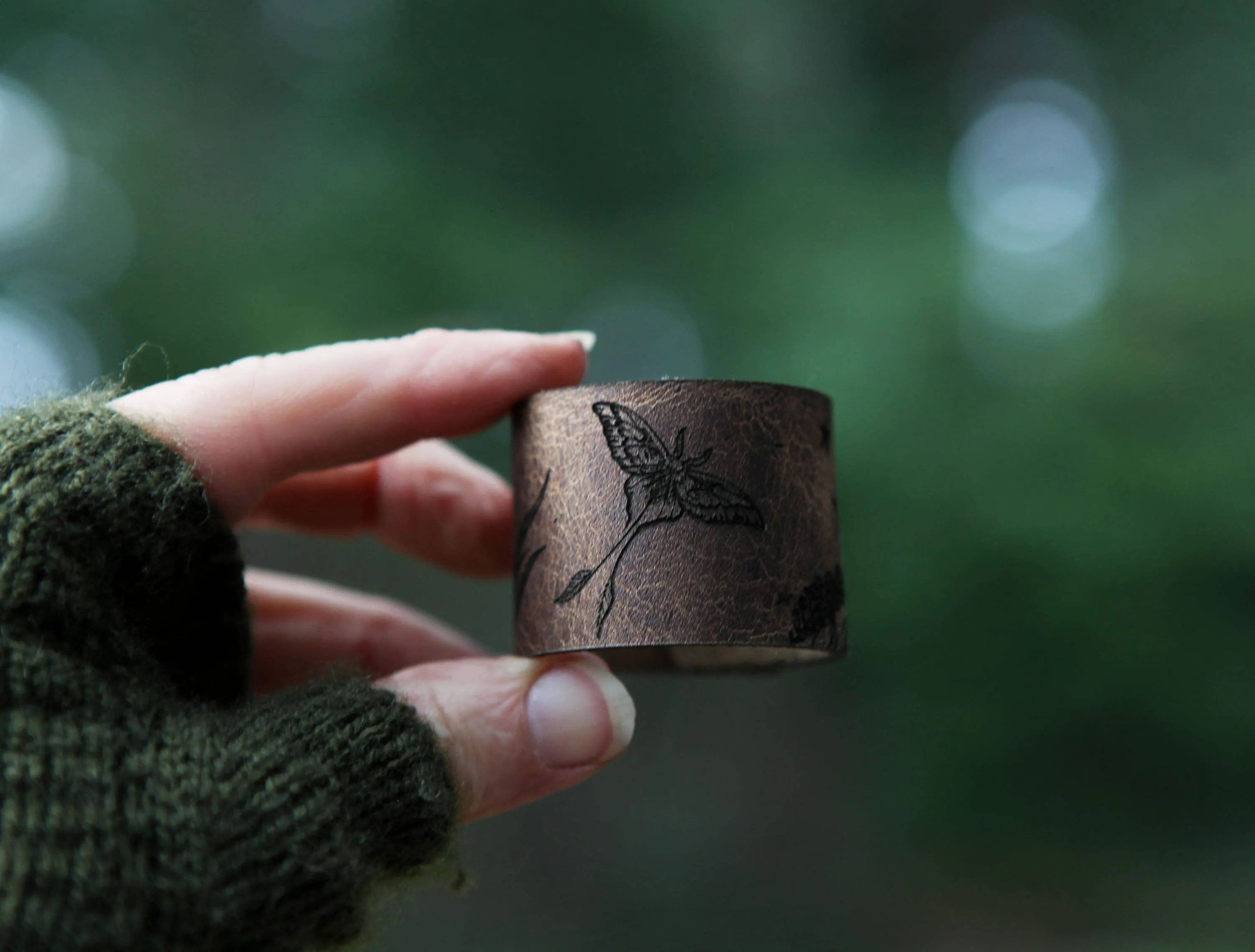 Luna Moth Moon & Stars Leather Shawl Cuff