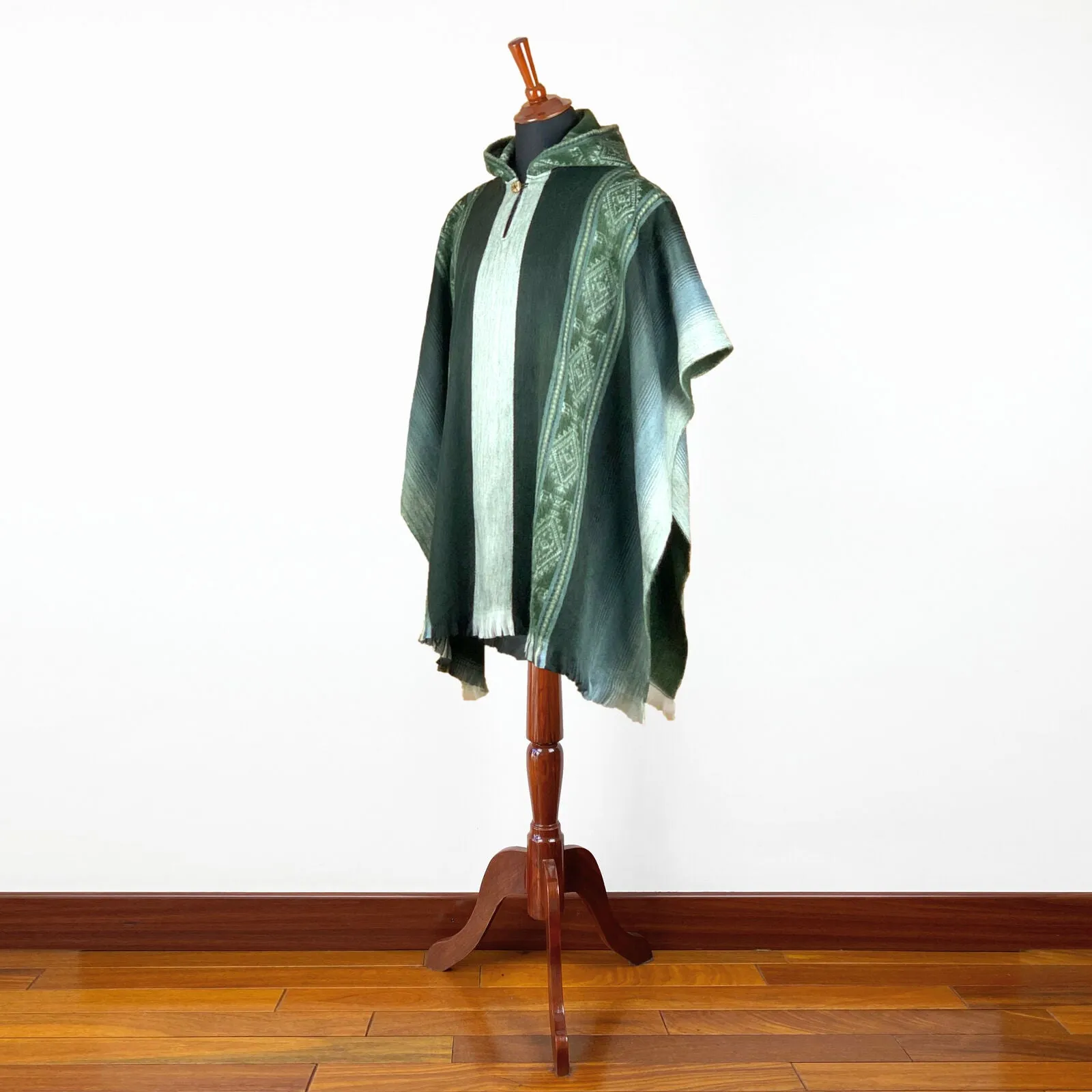 Mactayan - Baby Alpaca Hooded Poncho Pullover - Dark Green - Unisex