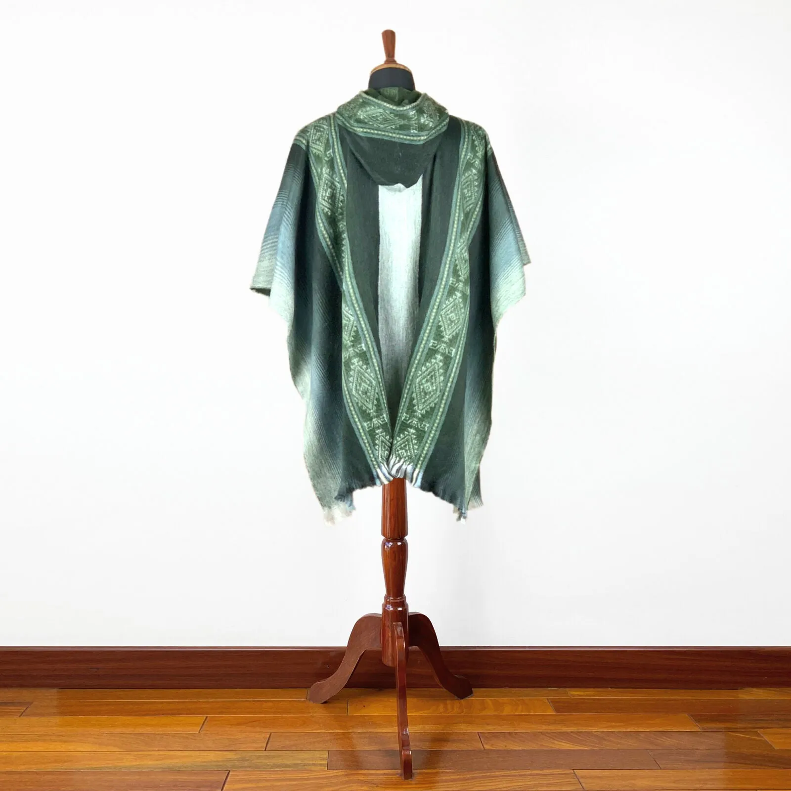 Mactayan - Baby Alpaca Hooded Poncho Pullover - Dark Green - Unisex