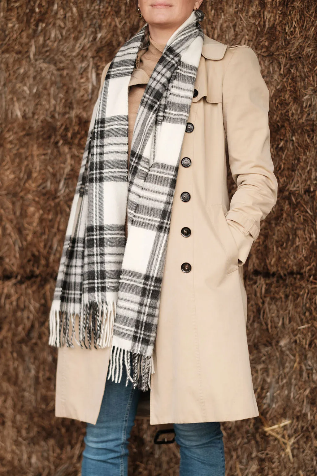 Merino Wool Oversize Tartan Scarf | Dress Grey Stewart