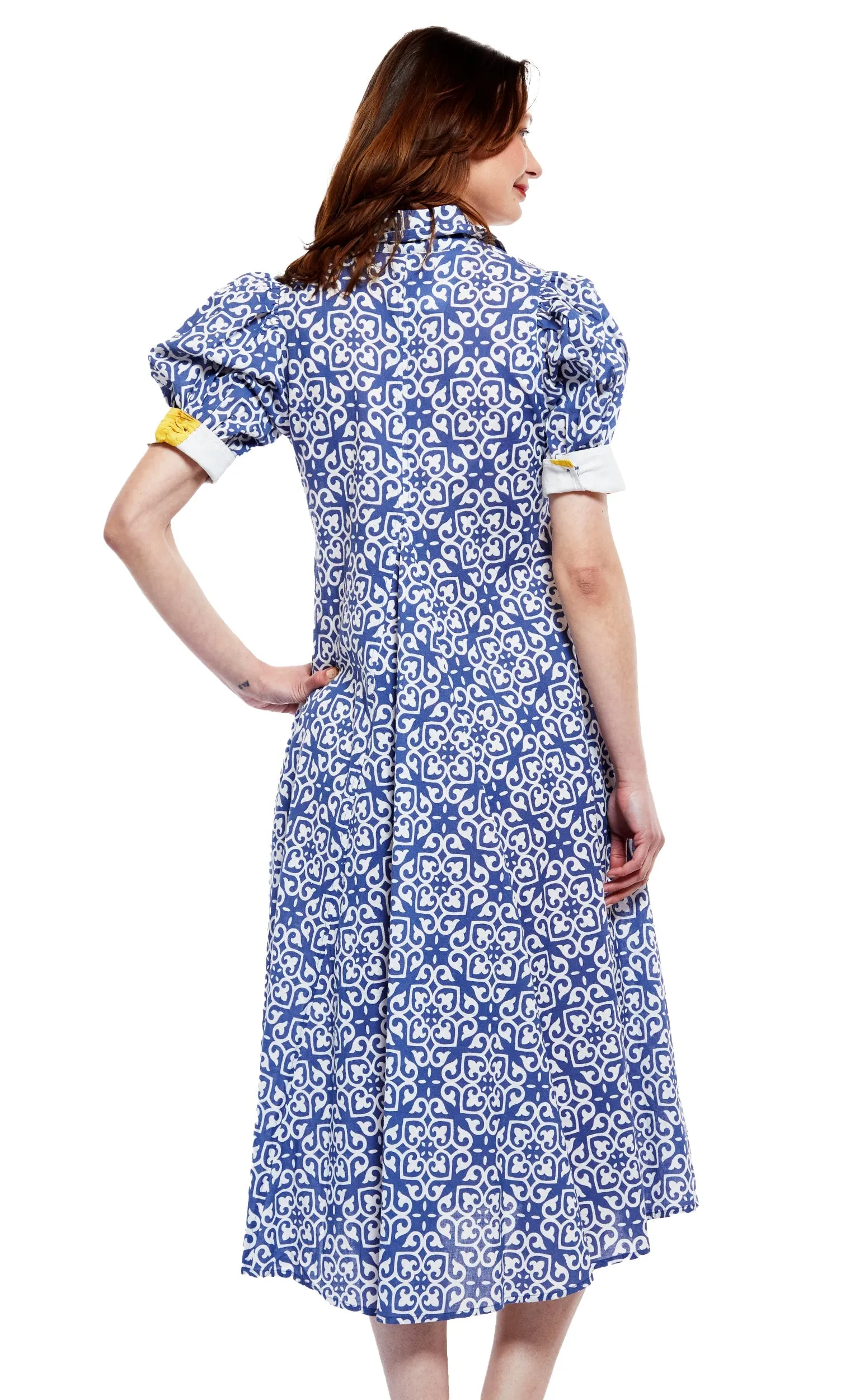 Montauk Dress - Blue With White Geometric Pattern