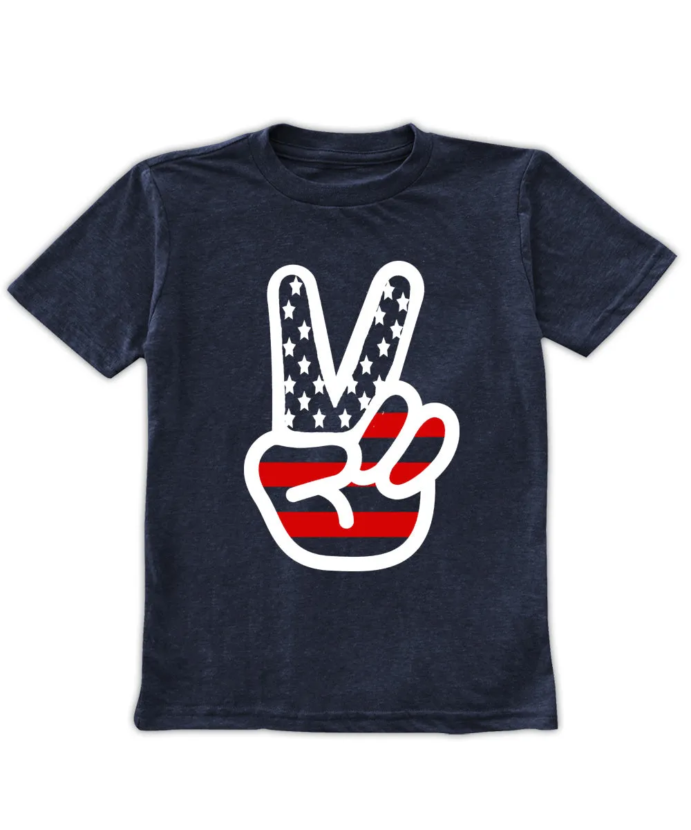 Navy Americana peace fingers tee