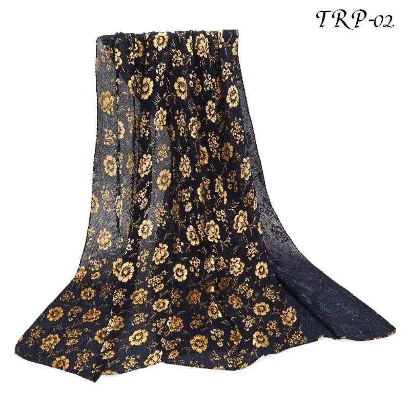 New Women Pleated Design Floral Shiny Light Weight Scarf