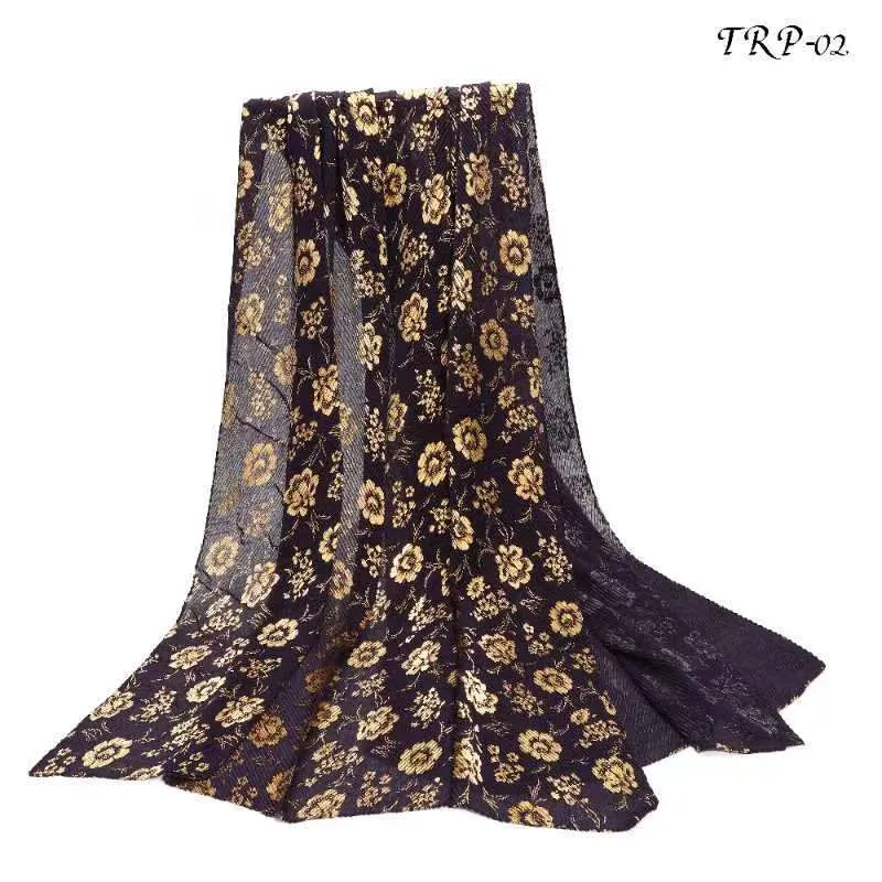 New Women Pleated Design Floral Shiny Light Weight Scarf