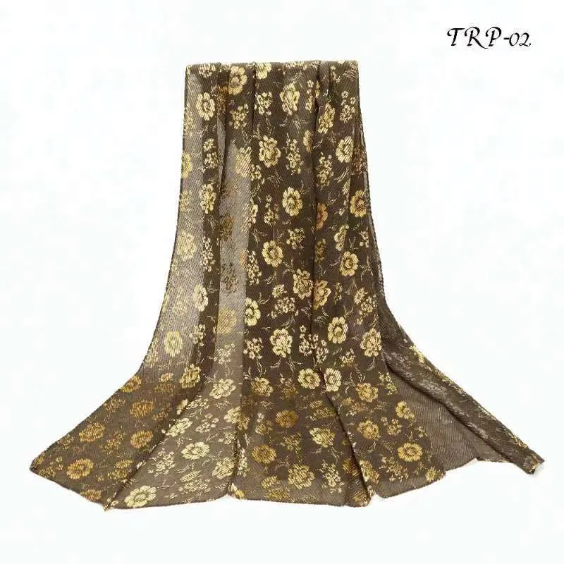 New Women Pleated Design Floral Shiny Light Weight Scarf