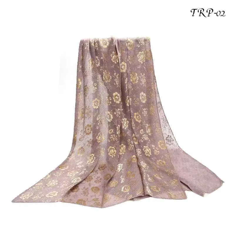 New Women Pleated Design Floral Shiny Light Weight Scarf