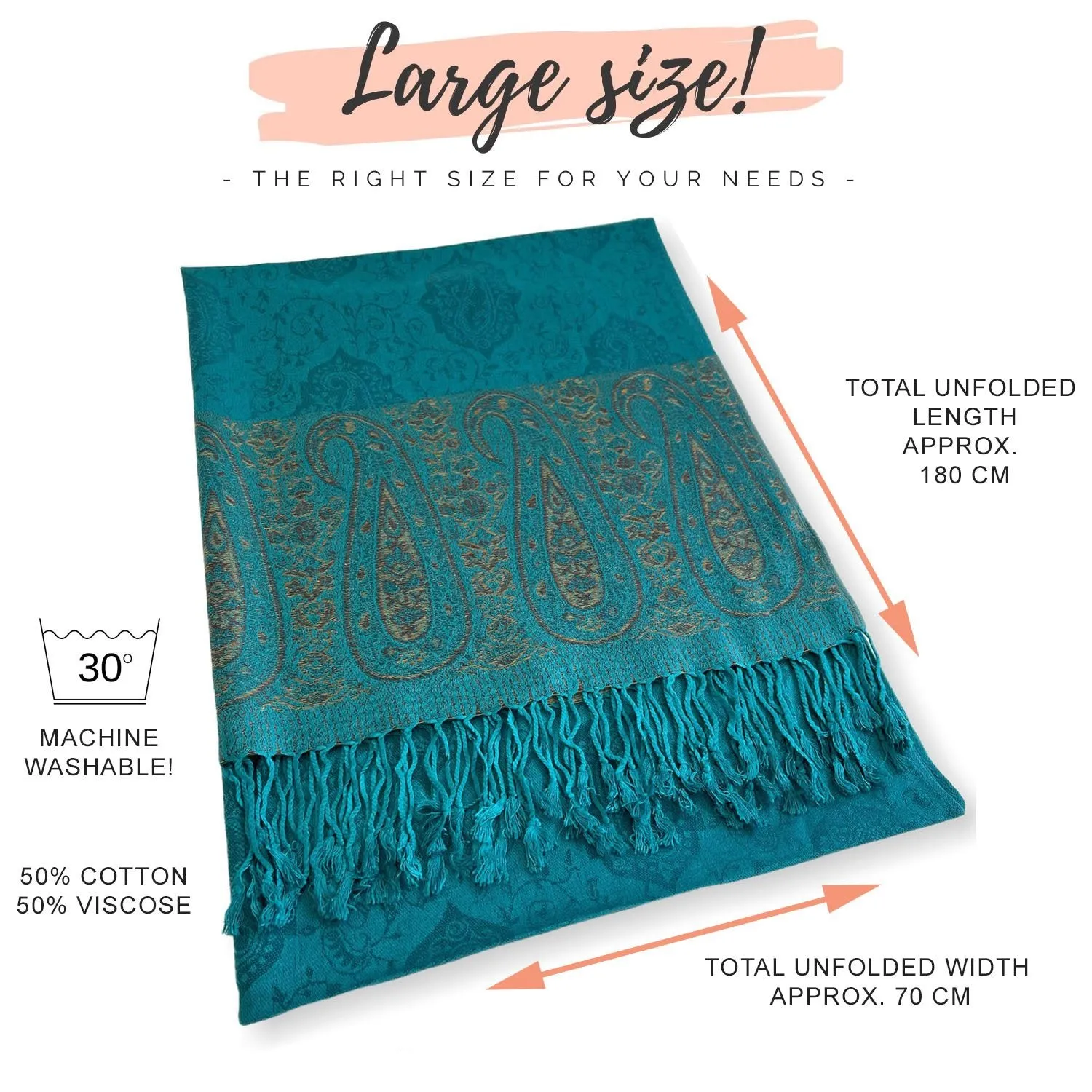 PAISLEY PRINT TEAL LIGHTWEIGHT PASHMINA SHAWL SCARF