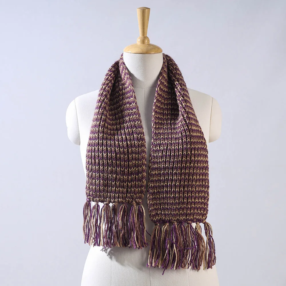 Purple - Kumaun Hand Knitted Woolen Muffler (50 in)