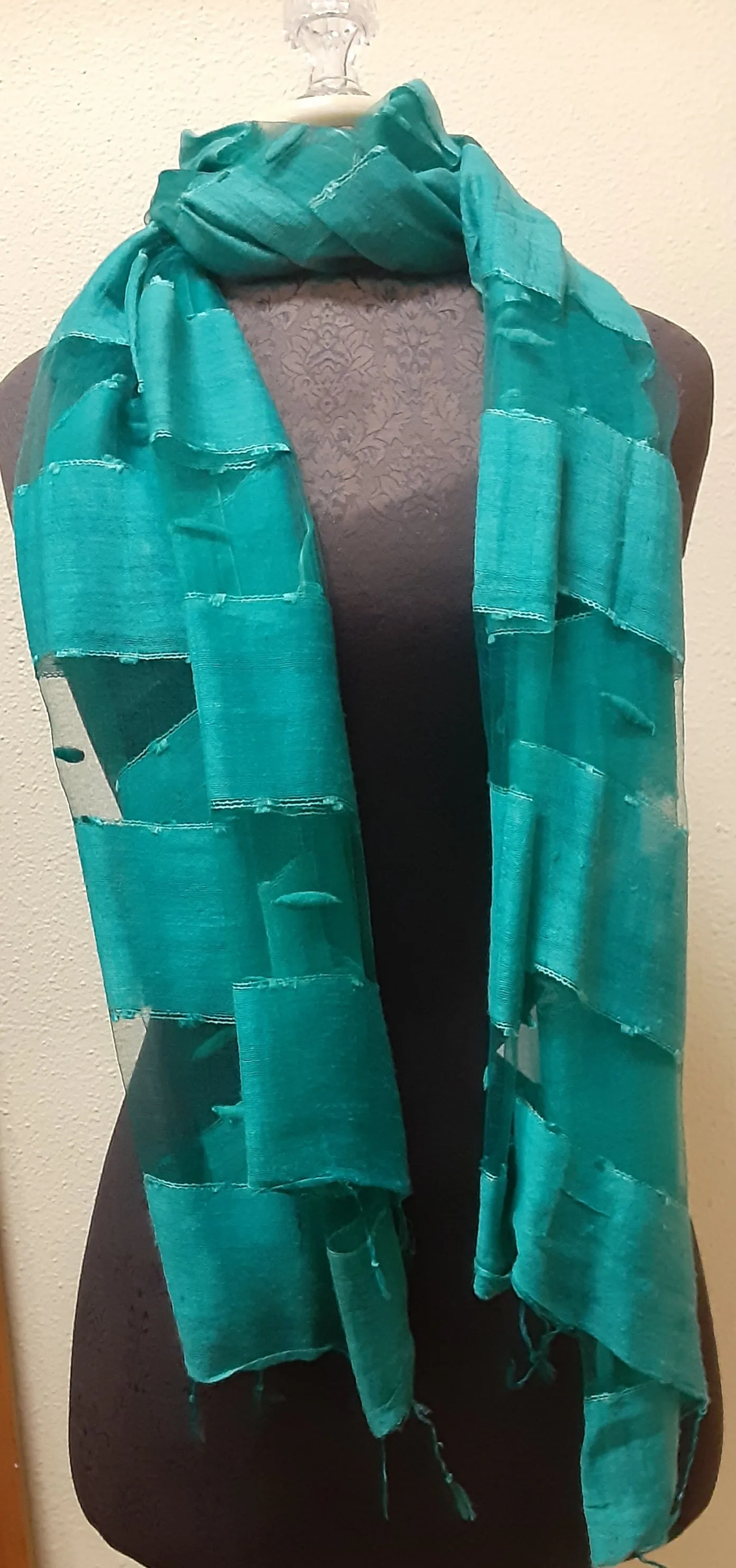 Raw Silk Scarf - Teal Green