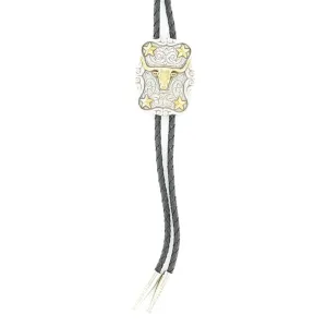 Rectangular Longhorn and Stars Bolo Tie