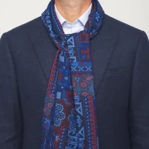 Red and Blue Sicilian Mosaic Double Face Wool Scarf