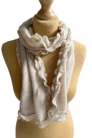 Ruffle edge small cashmere scarf in oat