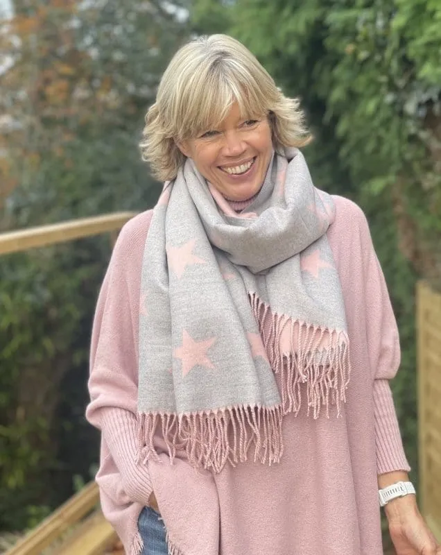 Winter Stars Scarf - Pale Pink/Pale Grey