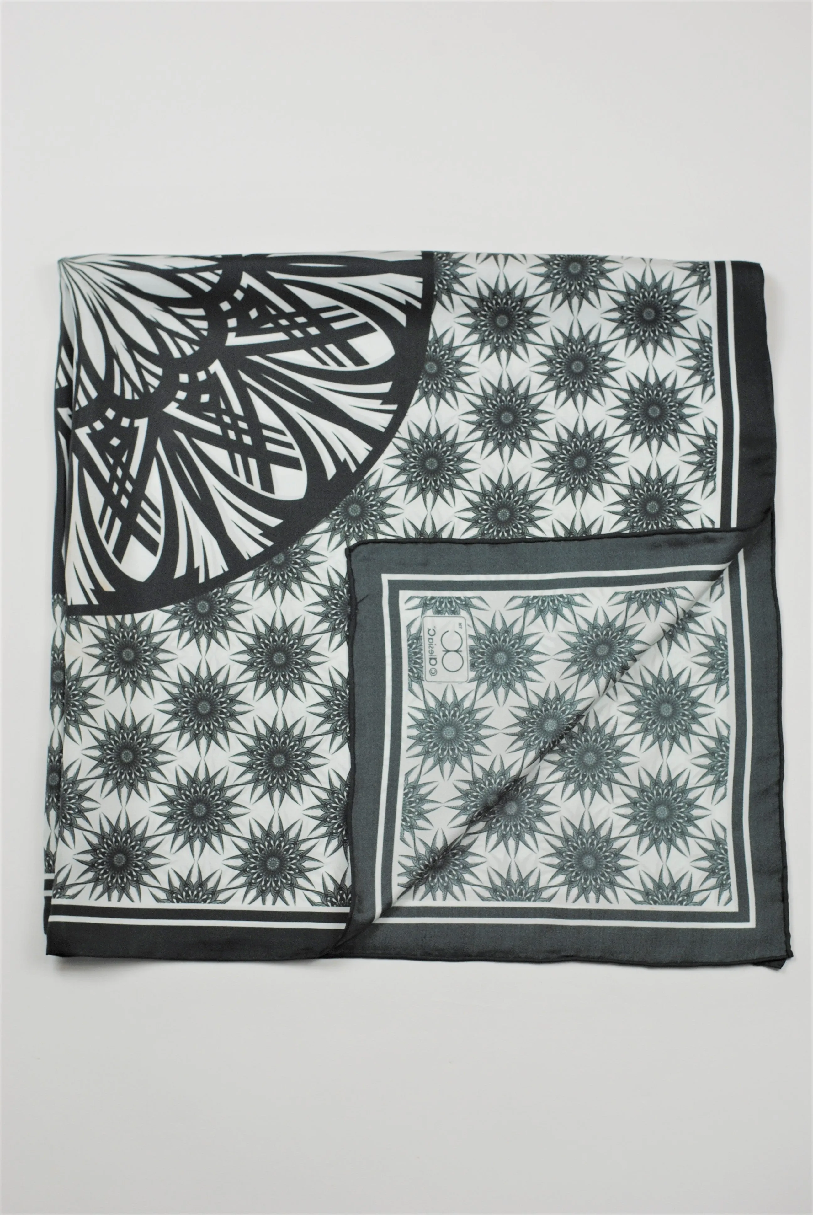 WISDOM Mandala 100% Silk Square Scarf in Black White