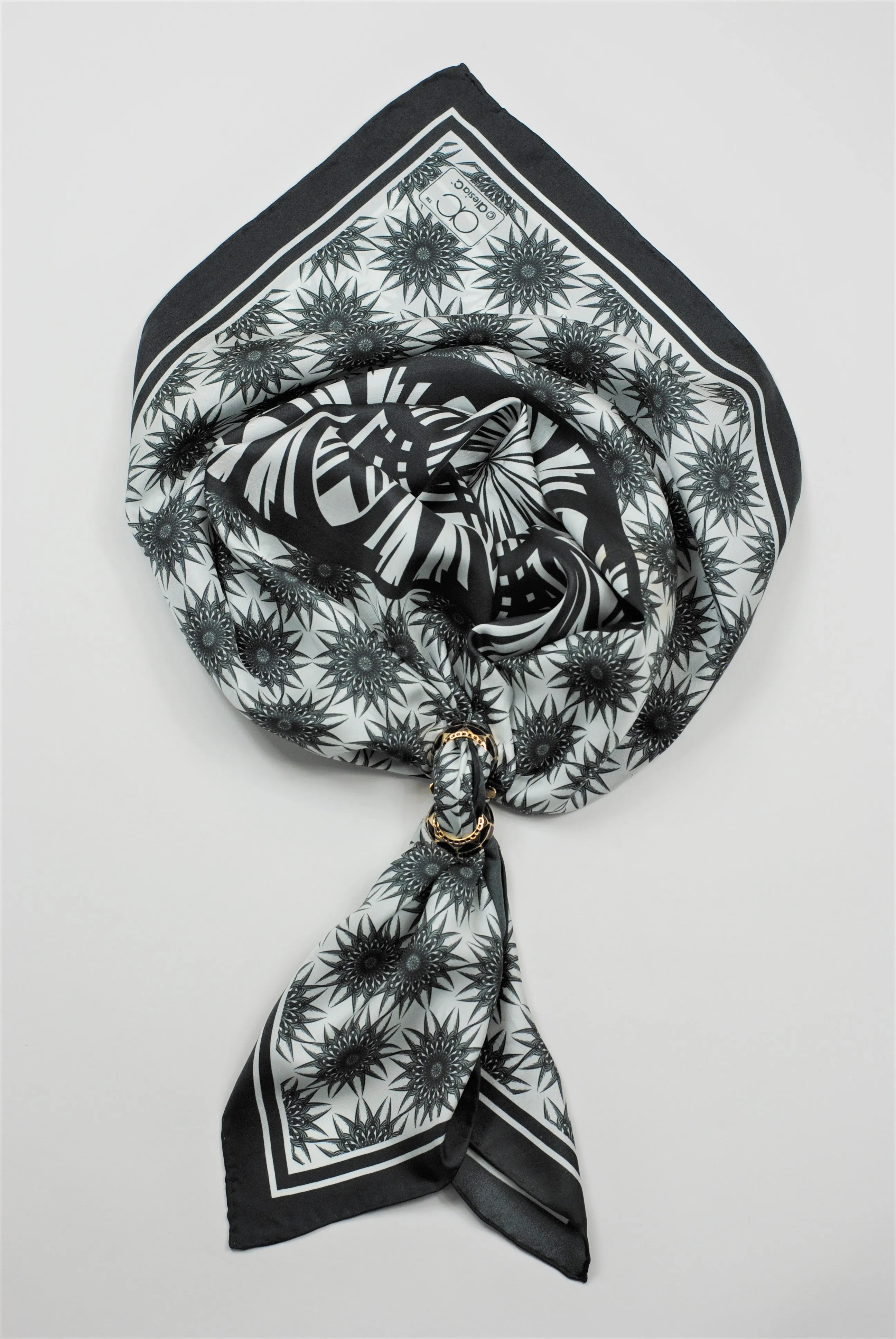 WISDOM Mandala 100% Silk Square Scarf in Black White