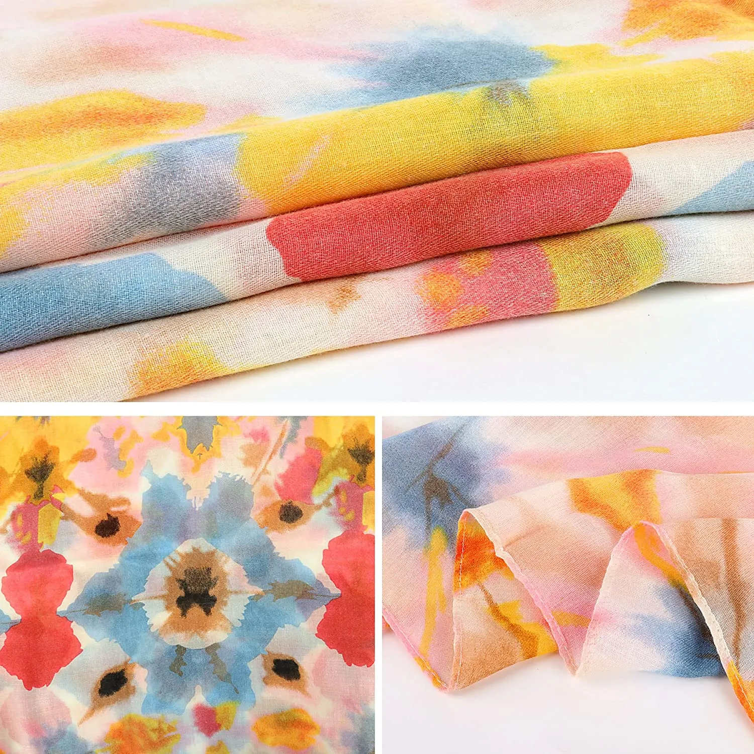 Womens Scarves Lightweight - Soft Cotton Scarf Long Floral Print