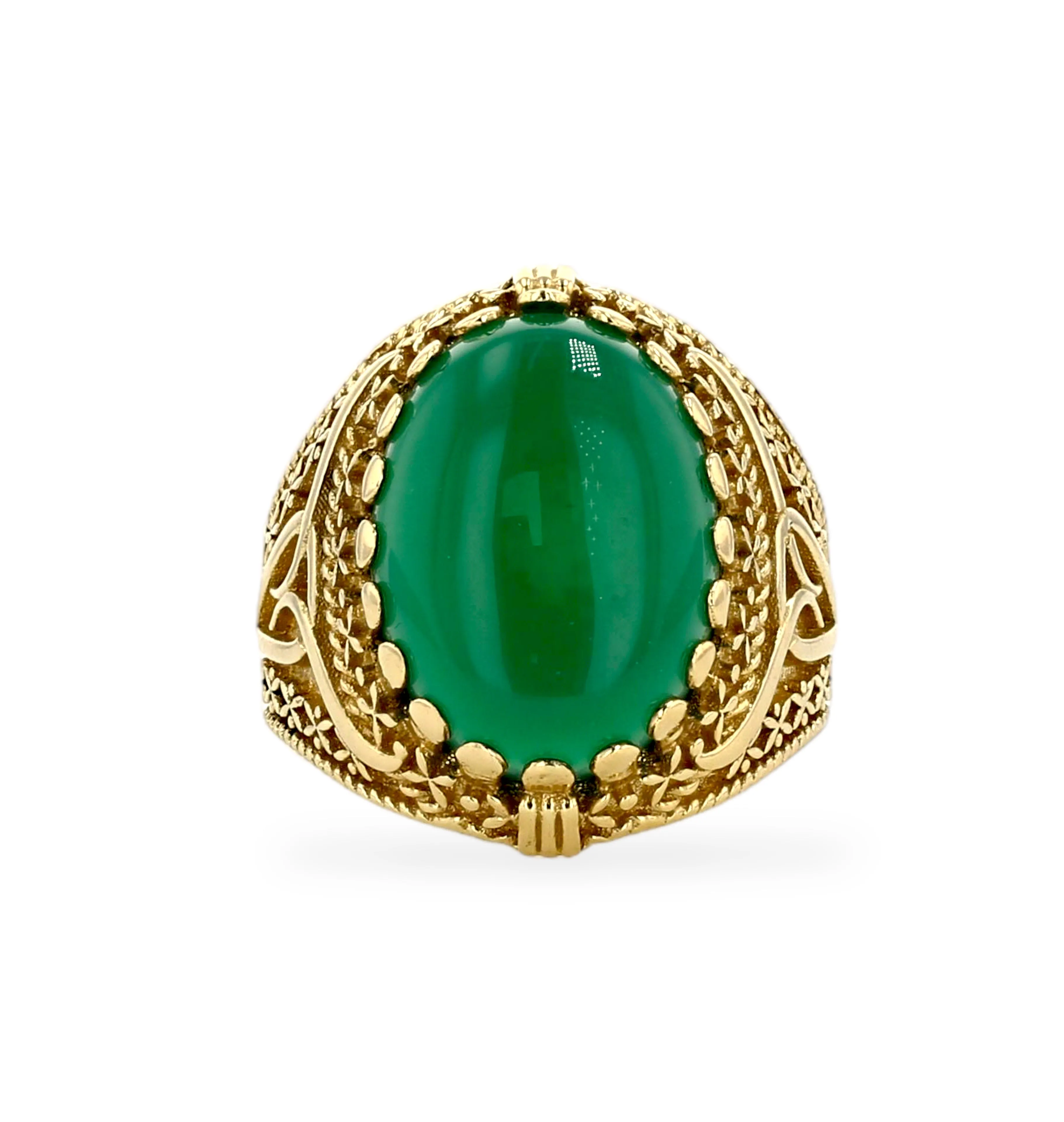 Yellow Gold 10k Oval Green Jade Ring